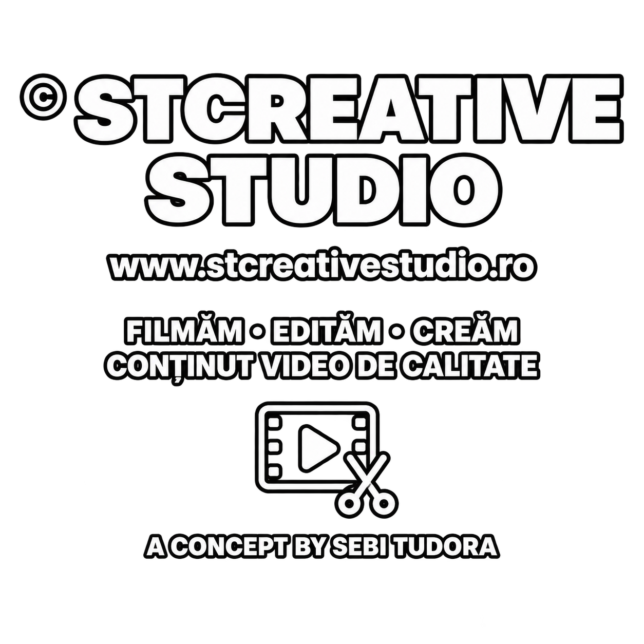 Grafică oficială STCreative Studio — filmăm, edităm, creăm conținut video de calitate